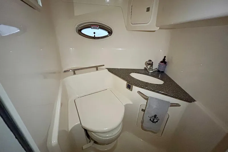  Yacht Photos Pics Luxurious bathroom in 2008 Sea Ray 44 Sundancer yacht with modern fixtures.