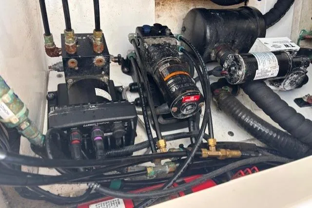 Syd Fishes Yacht Photos Pics Electrical components inside a 2017 Pursuit OS 325 Offshore boat.