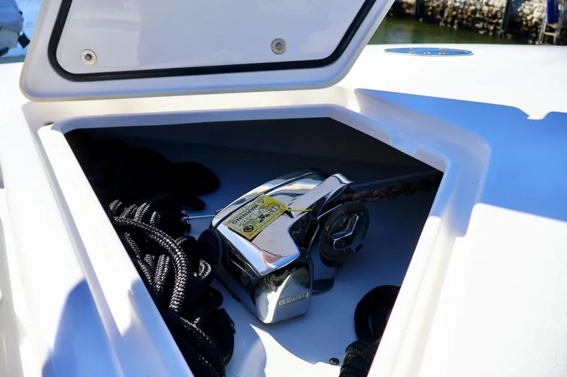  Yacht Photos Pics Anchor storage compartment on a 2018 Contender 39 Fisharound boat.