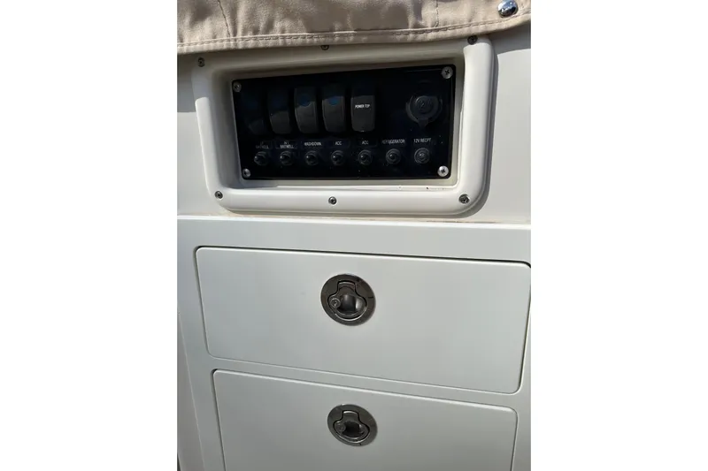  Yacht Photos Pics Control panel and storage on 2019 Sailfish 360 CC boat.