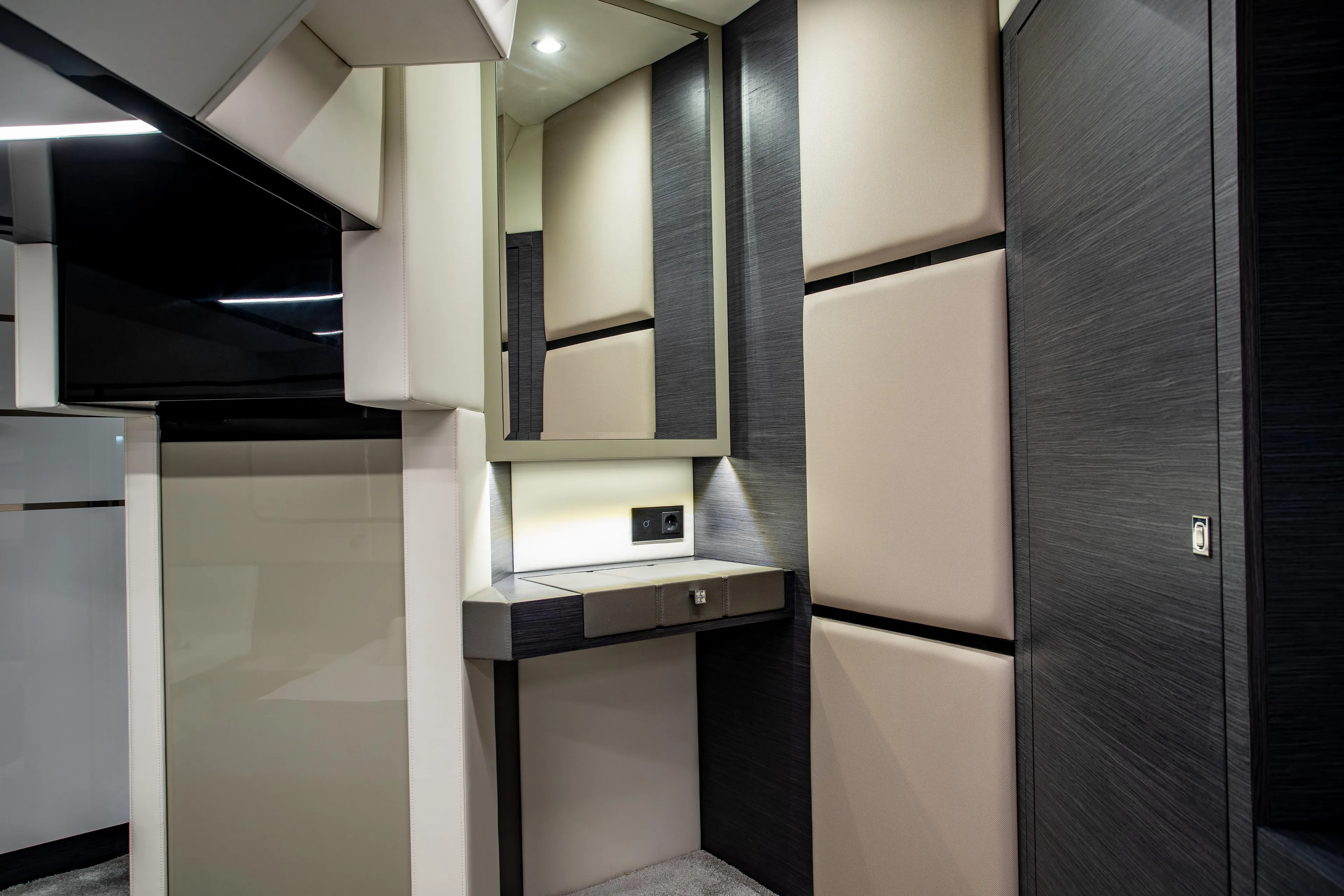 Luxurious interior of 2025 Cobrey 45 FLY yacht with modern design elements.