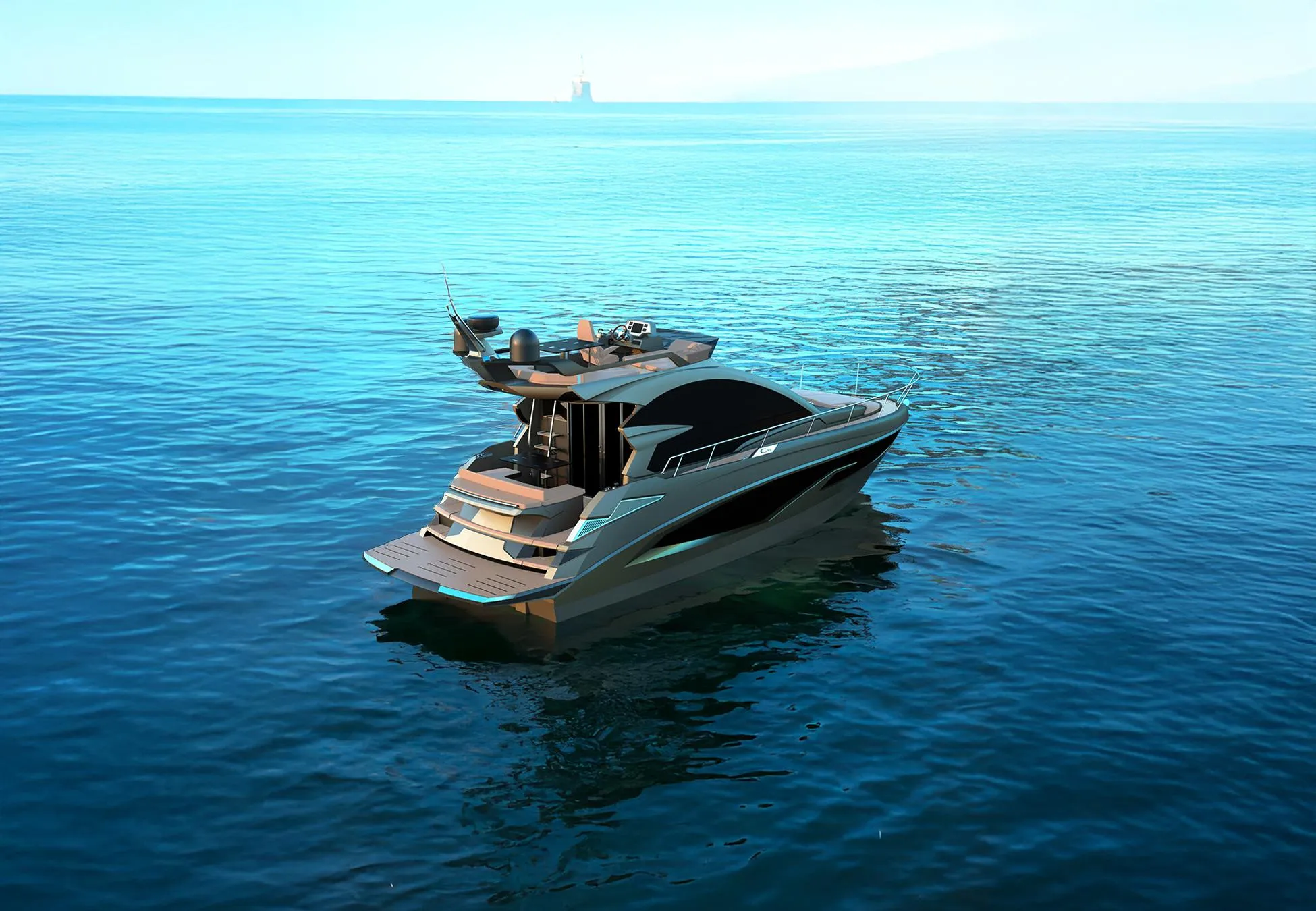 2025 Cobrey 45 FLY yacht on calm blue sea, showcasing sleek design and luxury.