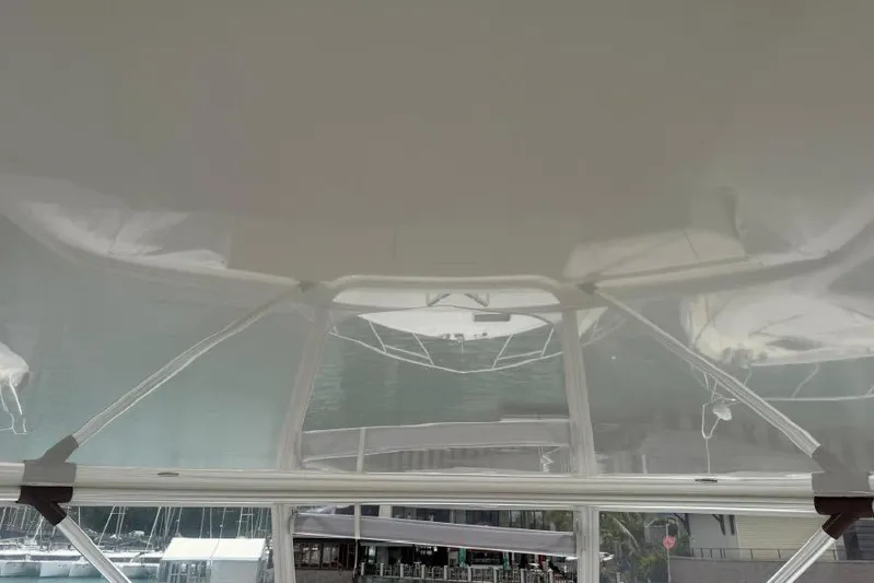 Spey Yacht Photos Pics 2010 Viking 57 Convertible yacht interior view with marina background.