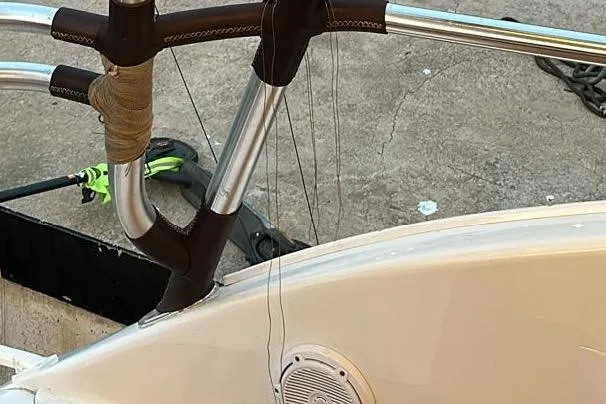 Spey Yacht Photos Pics 2010 Viking 57 Convertible boat deck with railing and speaker.