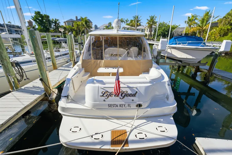 Life Is Good Yacht Photos Pics 2002 Sea Ray 460 Sundancer docked in Siesta Key, Florida marina.
