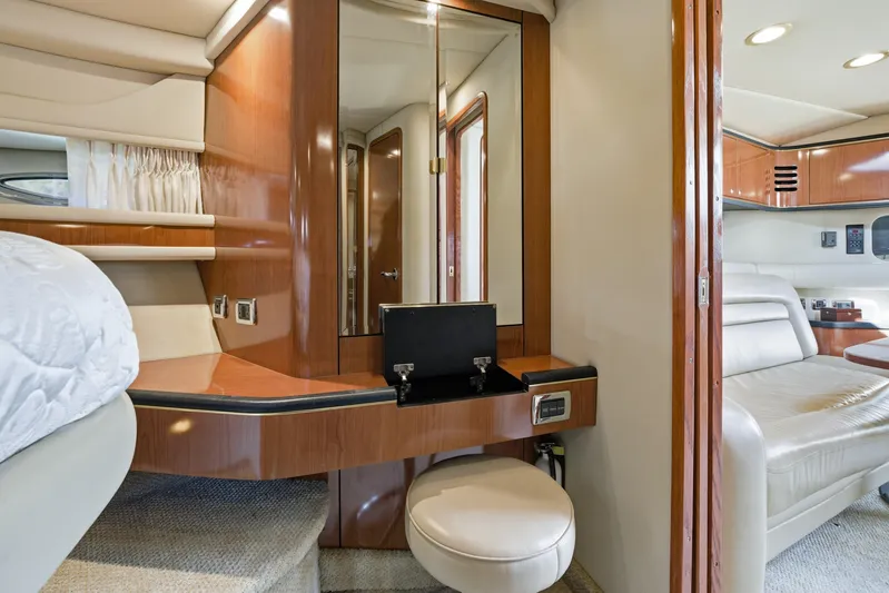 Life Is Good Yacht Photos Pics Luxurious interior of 2002 Sea Ray 460 Sundancer yacht with elegant wood finishes.