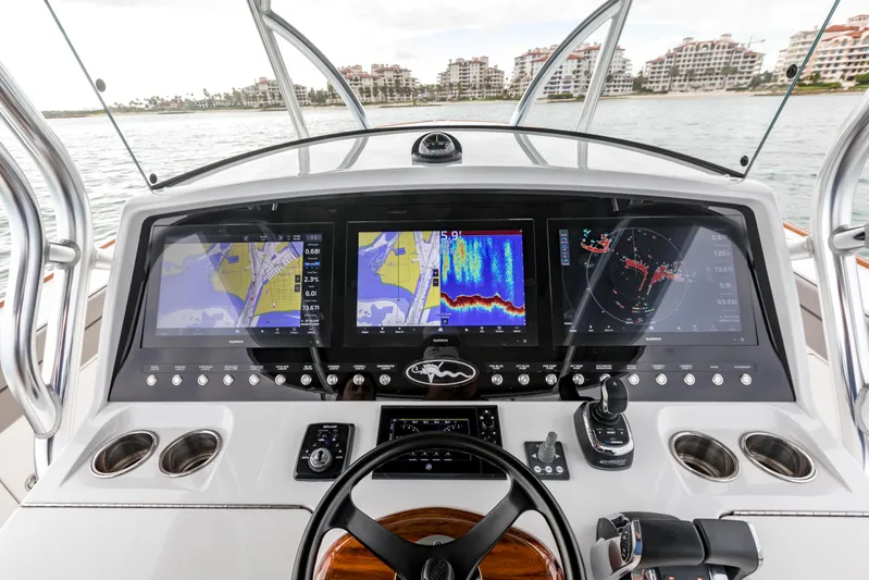Bank Fees Yacht Photos Pics 2022 Valhalla Boatworks V-41 dashboard with advanced navigation and control systems.