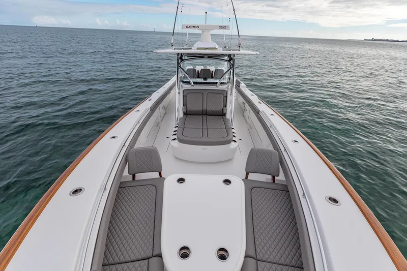 Bank Fees Yacht Photos Pics 2022 Valhalla Boatworks V-41 on open water, featuring spacious seating and sleek design.