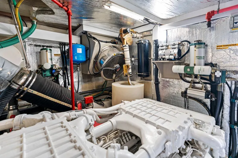 Persistence Yacht Photos Pics Engine room of 2006 Sunseeker 75 Yacht, showcasing mechanical components and systems.