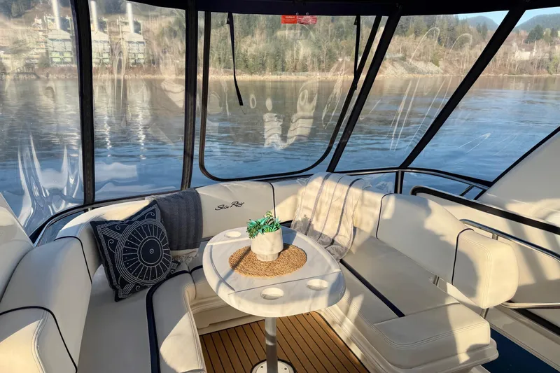 Covetime II Yacht Photos Pics Luxurious 2006 Sea Ray 44 Sedan Bridge interior with scenic water view.