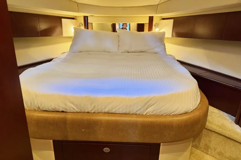 Covetime II Yacht Photos Pics Luxurious bedroom interior of 2006 Sea Ray 44 Sedan Bridge yacht.