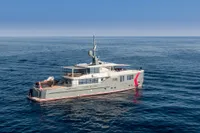 2024 Custom K584 Hull 2 yacht on open sea, showcasing modern design and luxury features.