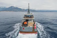 Custom K584 Hull 2 yacht cruising on open sea, 2024 model.