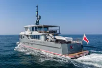 Custom 2024 K584 Hull 2 yacht cruising on open sea.