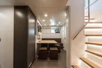 Modern interior of 2024 Custom K584 Hull 2 yacht with sleek design and ambient lighting.