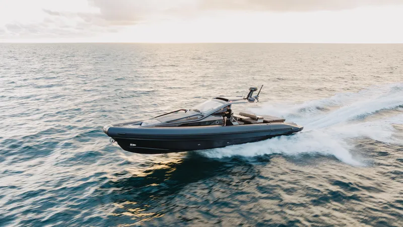 Anvera 48 Yacht Photos Pics 2025 Anvera 48 yacht cruising on open sea at sunset.