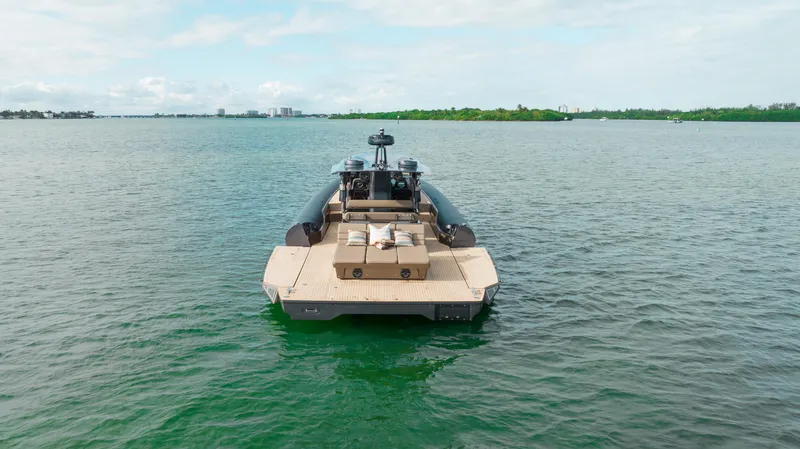 Anvera 48 Yacht Photos Pics Anvera 48 luxury boat on open water, 2025 model, rear view.