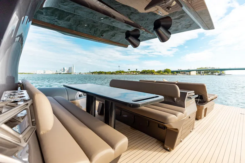 Anvera 48 Yacht Photos Pics Luxurious Anvera 48 yacht interior with sleek seating and scenic water view, 2025 model.