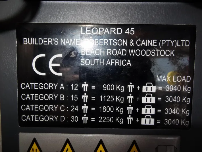 Good Times Yacht Photos Pics Leopard 45 load capacity chart, Robertson & Caine, South Africa, 2020 model.