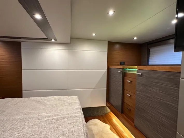 Do It All Yacht Photos Pics 2019 Tiara Yachts C53 interior cabin with modern design and ambient lighting.
