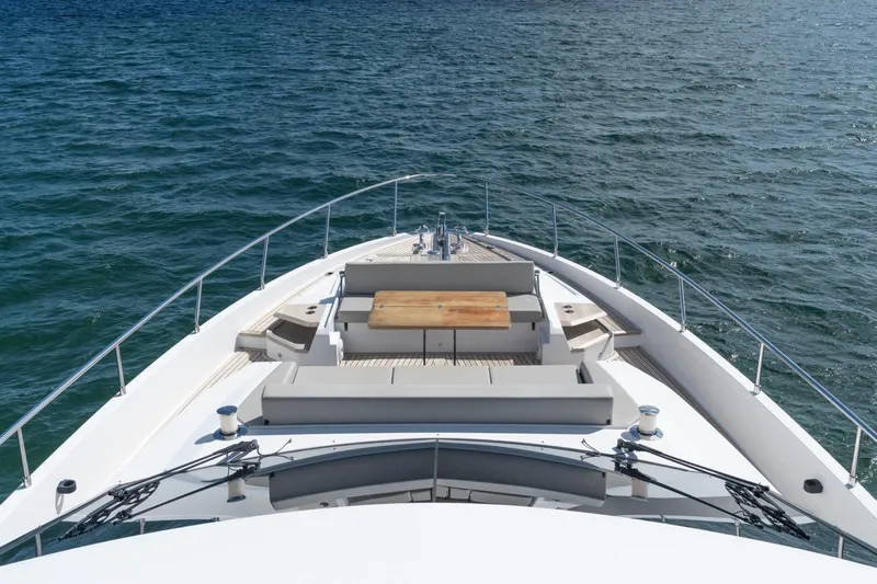 Santa Maria Yacht Photos Pics Luxury Ferretti Yachts 720, 2024 model, featuring elegant deck seating and ocean view.