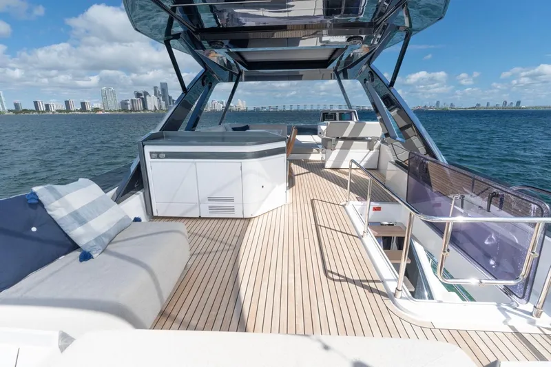 Santa Maria Yacht Photos Pics Luxurious 2024 Ferretti Yachts 720 with spacious deck and stunning ocean view.