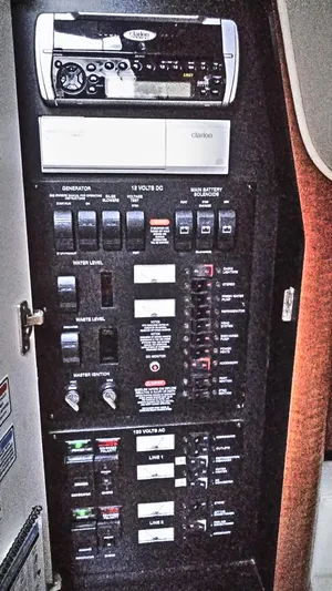 Barely "a" Wake Yacht Photos Pics Electrical control panel of a 2004 Sea Ray 340 Sundancer boat.