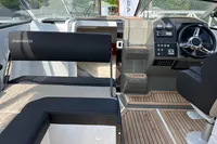 2022 Finnmaster T7 boat interior with modern dashboard and seating.