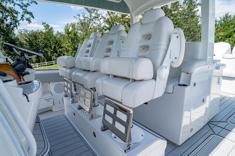  Yacht Photos Pics Luxurious white seating on 2021 HCB Lujo boat, featuring modern design and comfort.