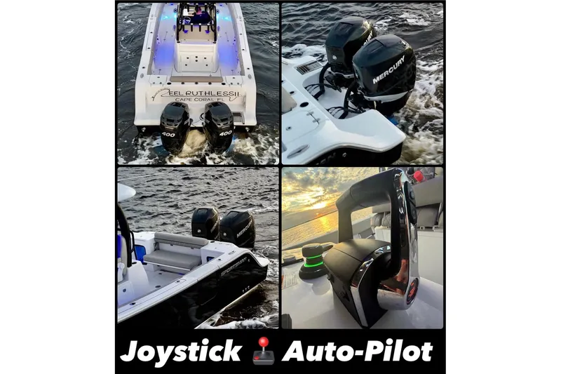 Reel Ruthless Yacht Photos Pics 2022 Sportsman Open 322 Center Console with dual Mercury engines, joystick, and auto-pilot features.