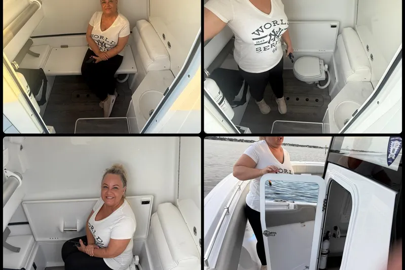 Reel Ruthless Yacht Photos Pics 2022 Sportsman Open 322 Center Console interior with seating and amenities.