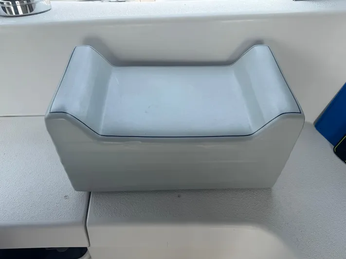 Sea-ductive Yacht Photos Pics Gray cushion on a 2011 Catalina 375 boat seat.