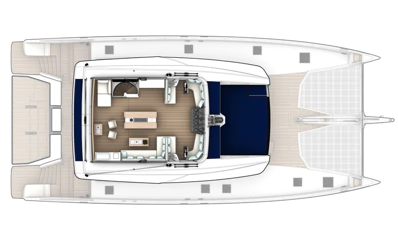  Yacht Photos Pics 2026 JFA Yachts Long Island 87 catamaran interior layout, featuring spacious living and dining areas.