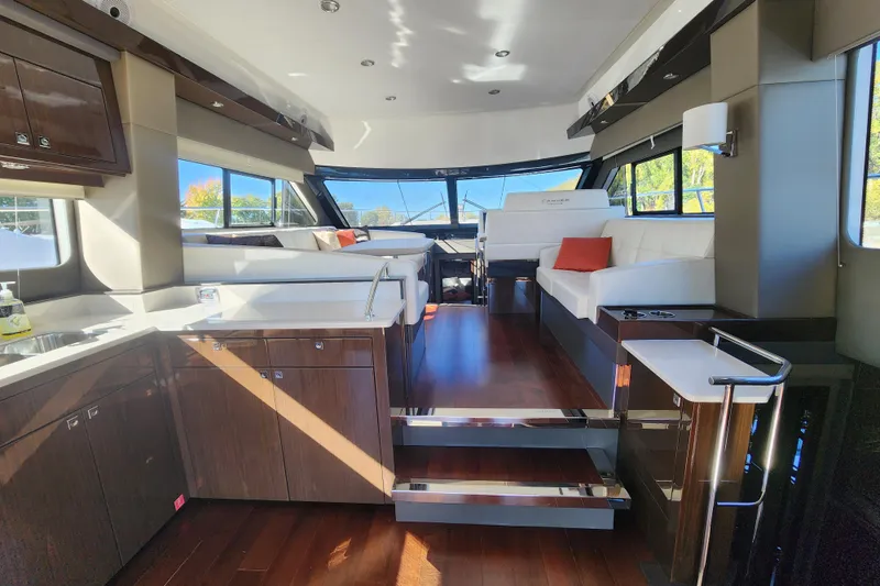  Yacht Photos Pics Luxurious interior of 2021 Carver 52 Command Bridge yacht with modern furnishings.