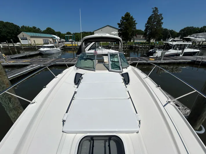  Yacht Photos Pics 2008 Sea Ray 330 Sundancer docked at marina, featuring spacious deck and sleek design.