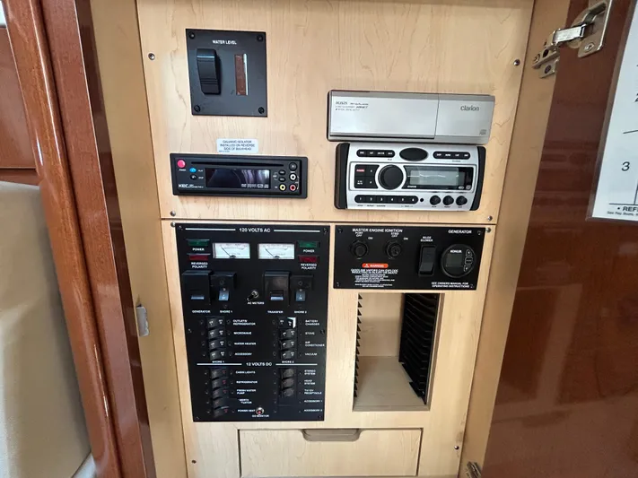  Yacht Photos Pics Control panel of a 2008 Sea Ray 330 Sundancer boat with various switches and meters.