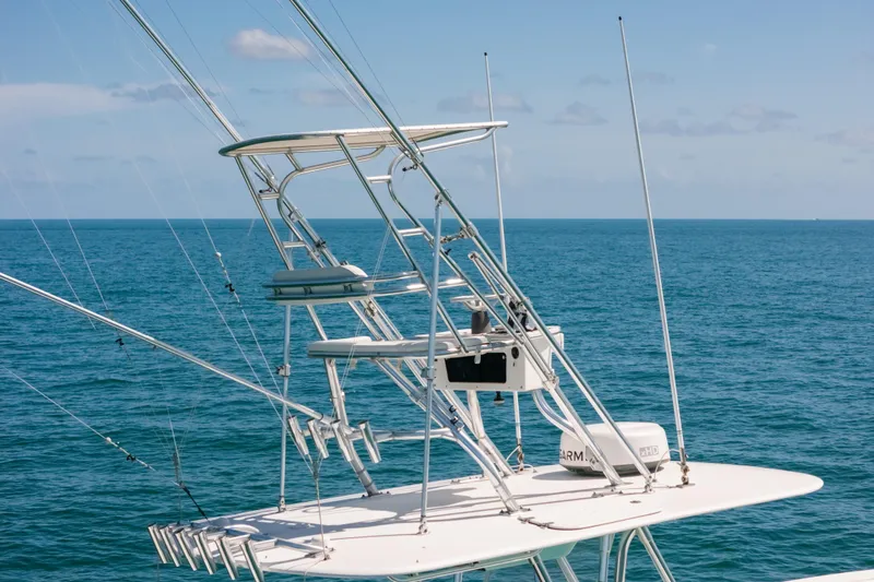  Yacht Photos Pics 2006 Venture 39 Open boat tower against a clear blue ocean backdrop.