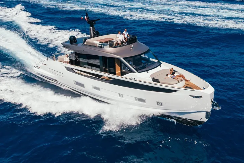  Yacht Photos Pics Azimut Seadeck 7 yacht cruising on open sea, 2025 model, luxury boating experience.