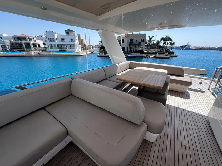  Yacht Photos Pics Luxurious 2017 Princess 68 yacht with spacious outdoor seating and scenic waterfront view.