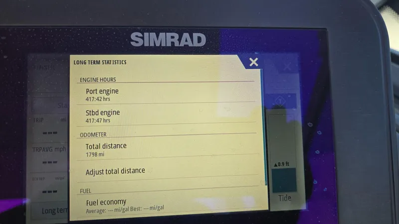  Yacht Photos Pics Simrad display showing engine hours and odometer for 2020 Aviara AV32 OB.