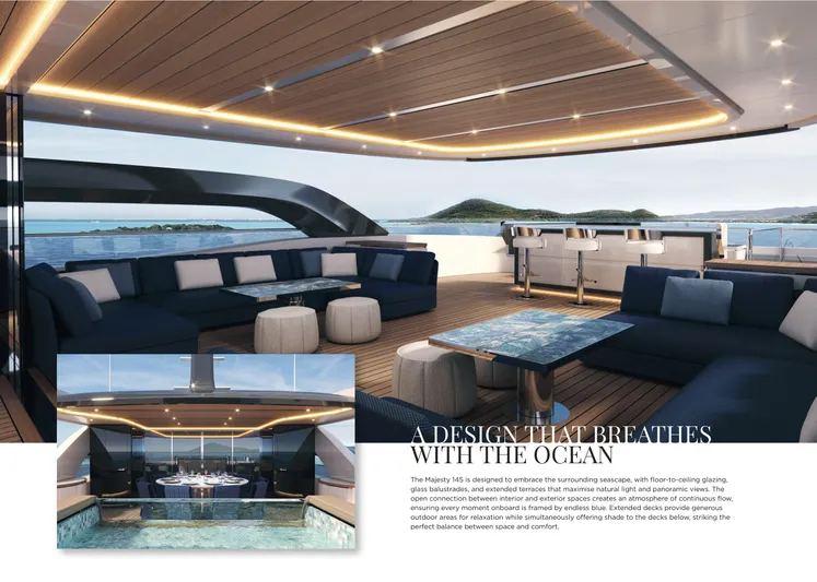Order To Build Yacht Photos Pics Luxurious Majesty 145 yacht interior with ocean view, modern seating, and elegant design, 2026 model.