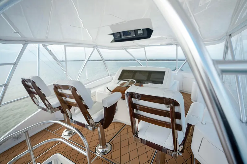 Serenity Now Yacht Photos Pics Luxurious 2014 Viking 66 yacht helm with elegant seating and panoramic ocean views.