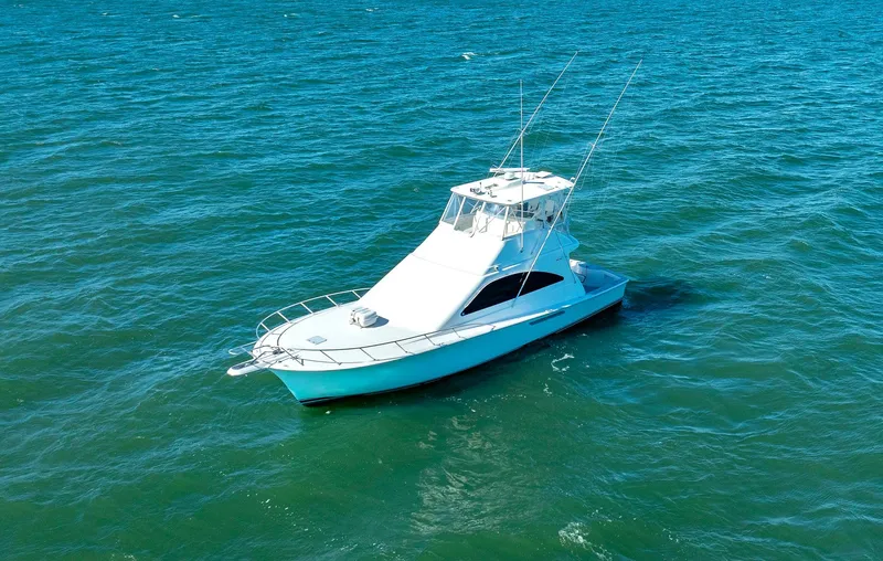 Sadie Ann II Yacht Photos Pics 2005 Ocean Yachts 50 Super Sport on open water, showcasing sleek design and elegance.