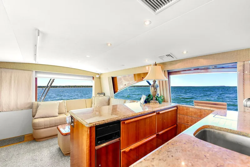 Sadie Ann II Yacht Photos Pics Luxurious interior of 2005 Ocean Yachts 50 Super Sport with ocean view.