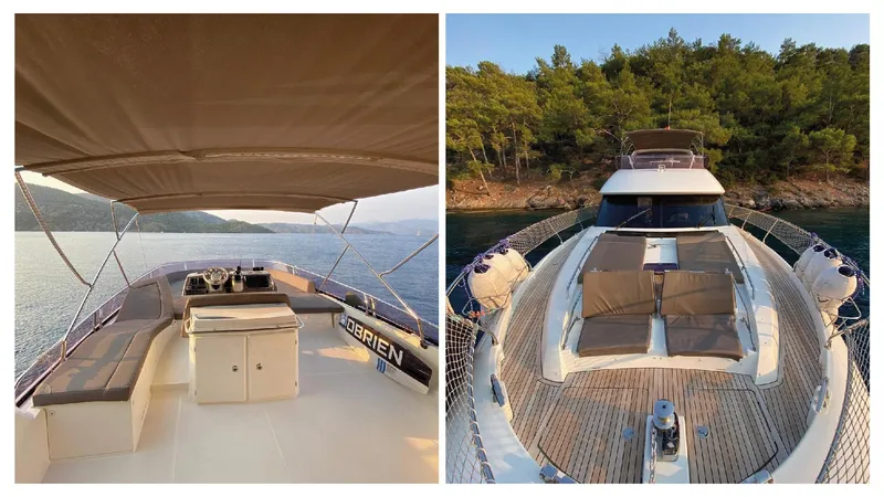  Yacht Photos Pics Luxurious 2016 Prestige 620 yacht with spacious deck and elegant seating, set against serene waters.
