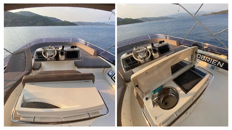  Yacht Photos Pics 2016 Prestige 620 yacht helm and outdoor kitchen with stunning ocean view.