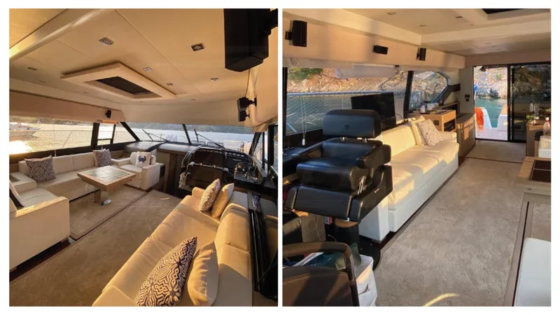  Yacht Photos Pics Luxurious interior of a 2016 Prestige 620 yacht with elegant seating and modern design.