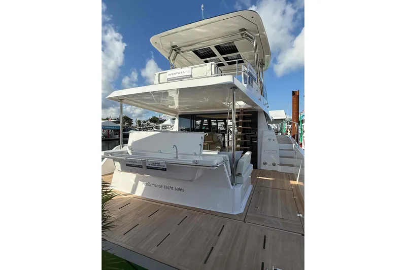  Yacht Photos Pics Aventura 38 Motor Yacht 2026 at dock, modern design.