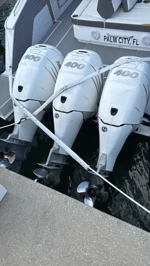  Yacht Photos Pics Triple 400 horsepower outboard motors on a 2021 Cruisers Yachts 42 GLS, docked in Palm City, FL.