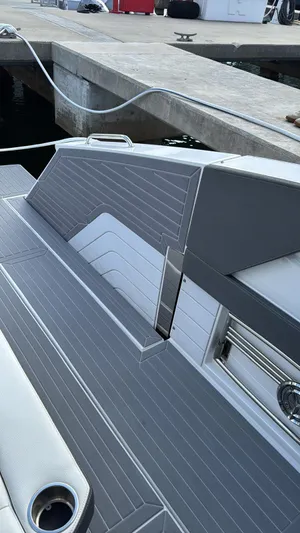  Yacht Photos Pics 2021 Cruisers Yachts 42 GLS deck with sleek gray design at dockside.